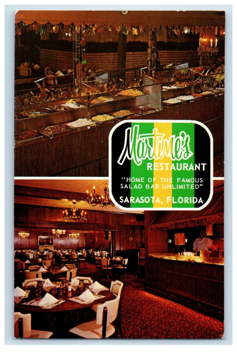 c1960's Martime's Restaurant Home of Salad Bar Unlimited Sarasota FL Postcard