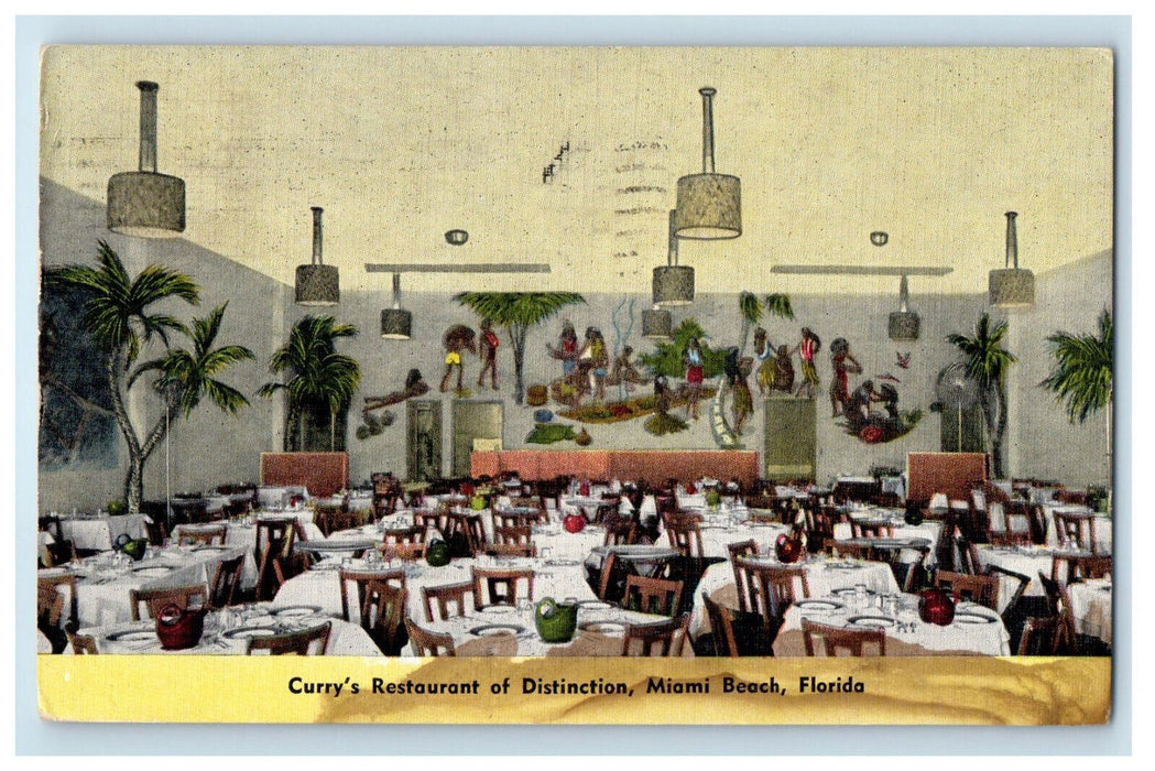 1953 Curry's Restaurant of Distinction Miami Beach Florida FL Postcard