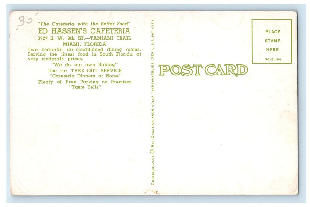 c1960's Multiview, Ed Hassen's Cafeteria Tamiami Trail, Miami FL Postcard