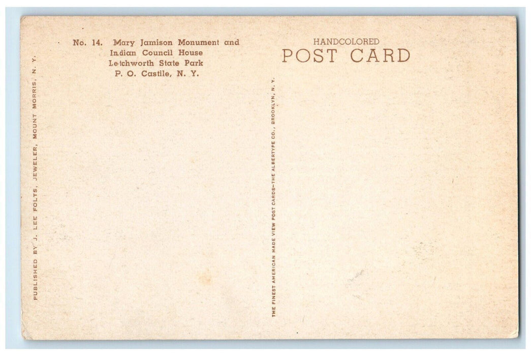 c1960's Mary Jamison Monument Indian Letchworth State Park Castile NY Postcard