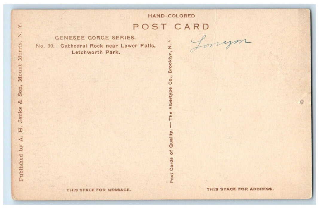c1910's Genesee Gorge Cathedral Rock Near Lower Falls Letchworth Park Postcard