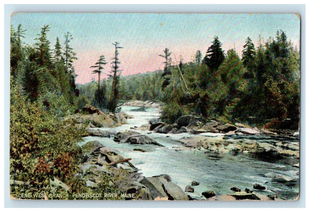 c1910 Scene West Branch Penobscot River Maine ME Kineo ME Antique Postcard