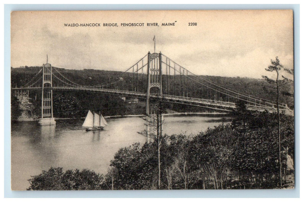 c1910 Waldo-Hancock Bridge Penobscot River Maine ME Antique Postcard