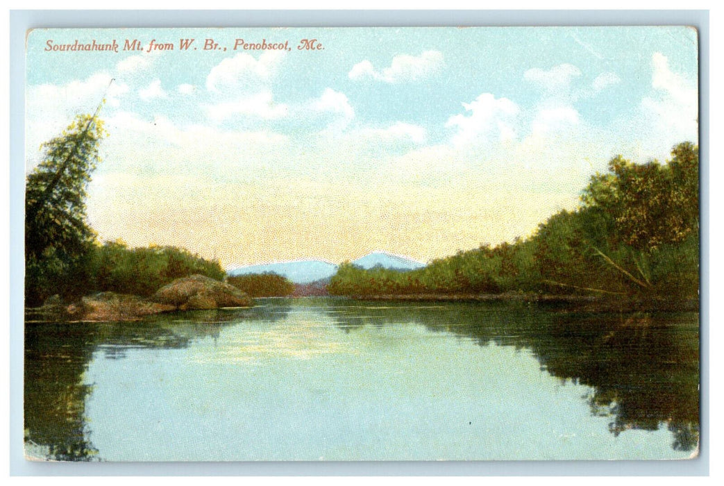 c1910 Sourdnahunk Mountain from W. Br. Penobscot Maine ME Antique Postcard