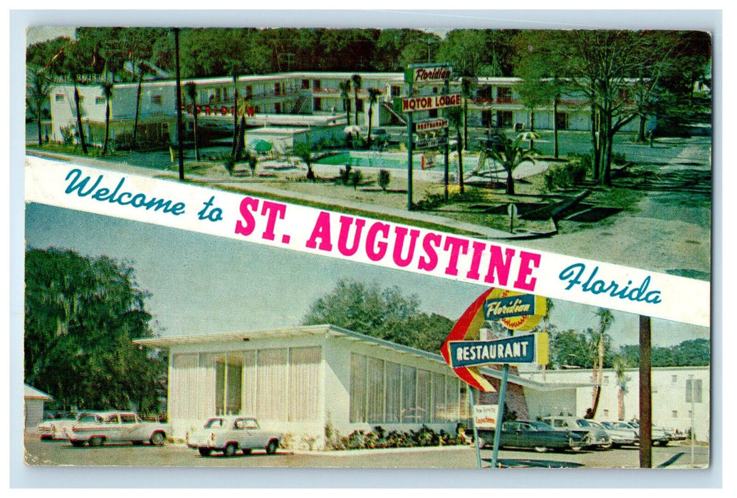 1960 Welcome to St. Augustine The Floridian Motor Lodge Florida FL Postcard