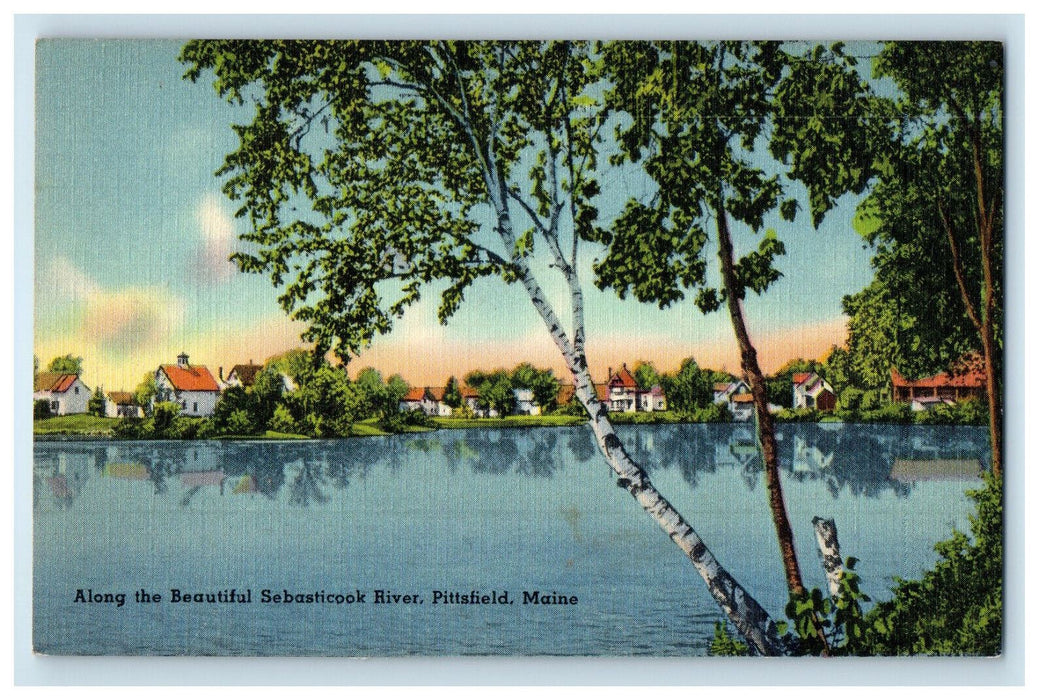 1947 Along the Beautiful Sebasticook River, Pittsfield Maine ME Postcard