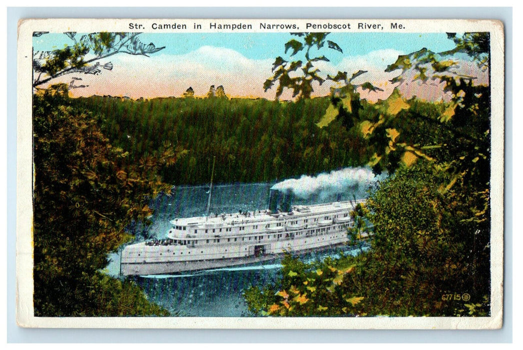 c1920's Steamer Camden in Hampden Narrows Penobscot River Maine ME Postcard