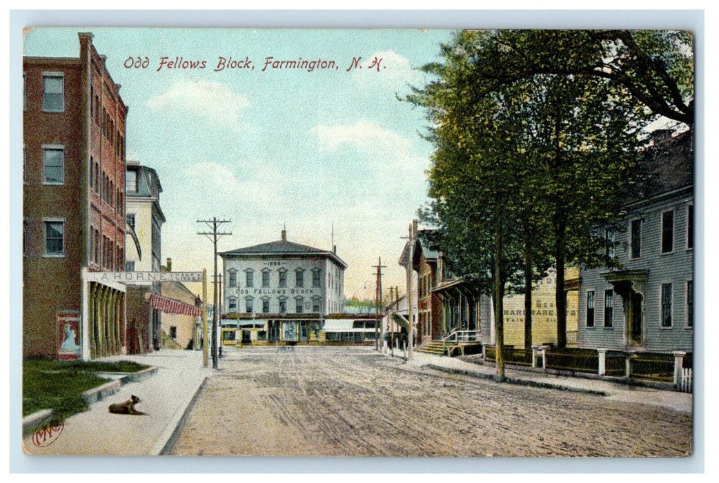 c1910's Fellow Block Dirt Road Dog Farmington New Hampshire NH Antique Postcard