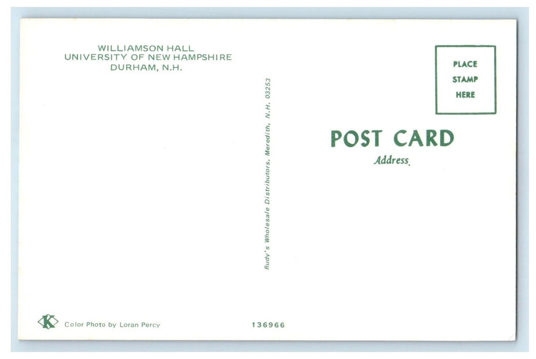 c1950's Wiliamson Hall University Of New Hampshire Durham NH Vintage Postcard
