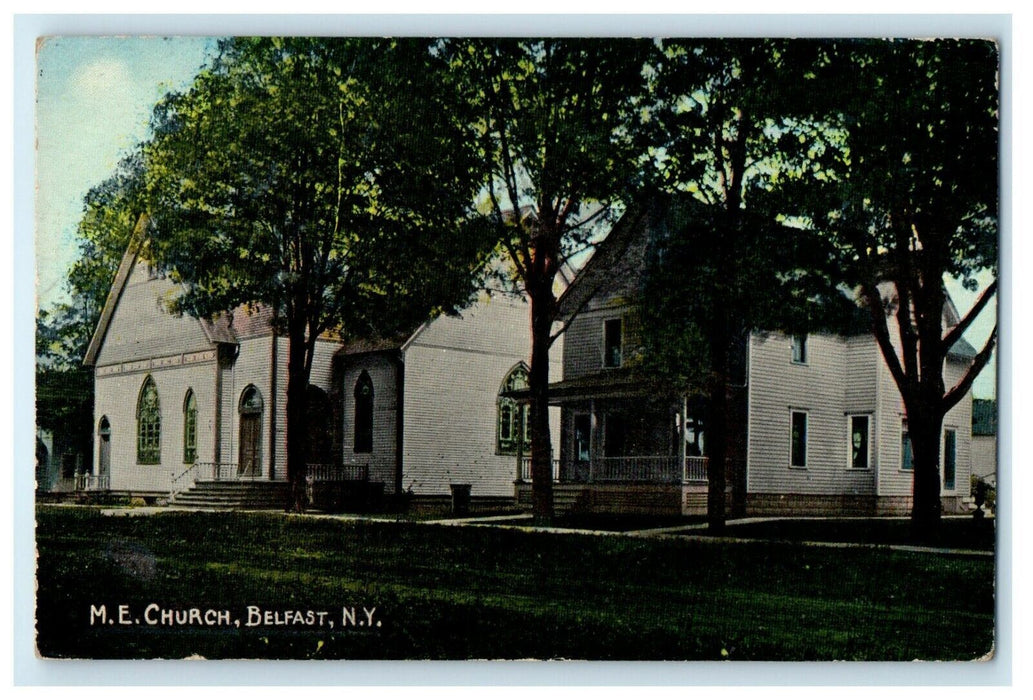 1913 Trees View, ME Church, Belfast, New York NY Antique Posted Postcard