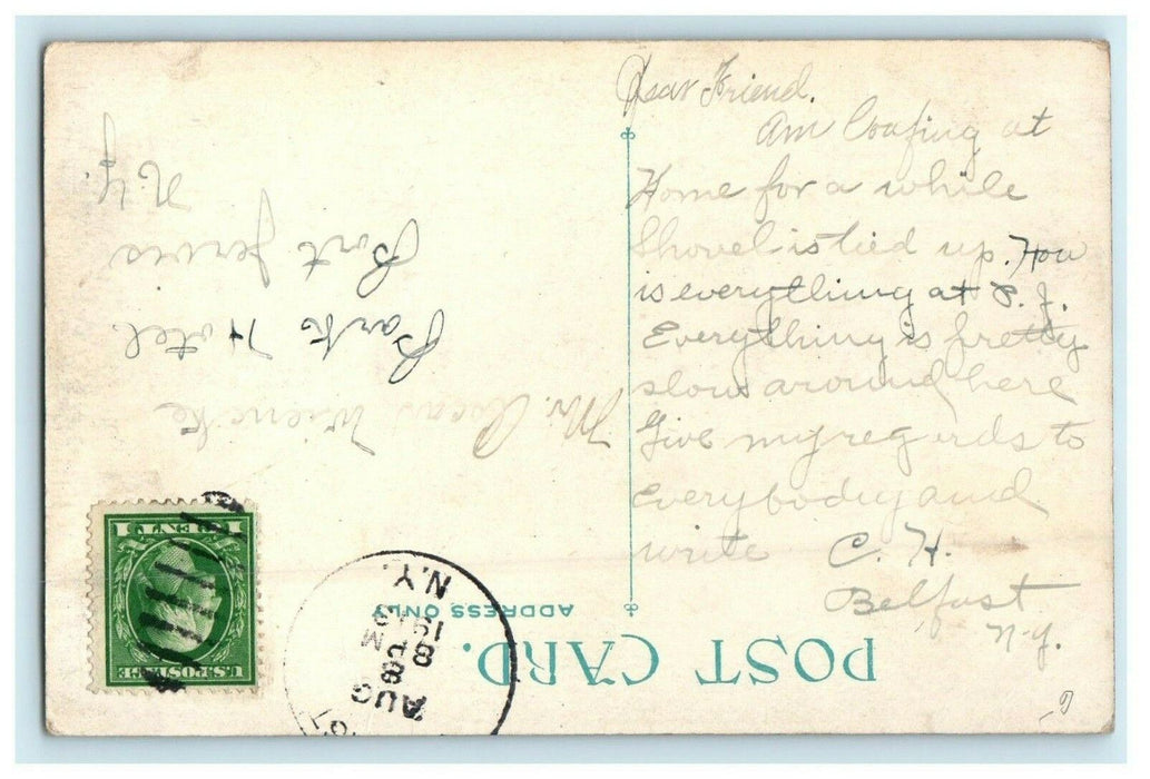 1913 Trees View, ME Church, Belfast, New York NY Antique Posted Postcard
