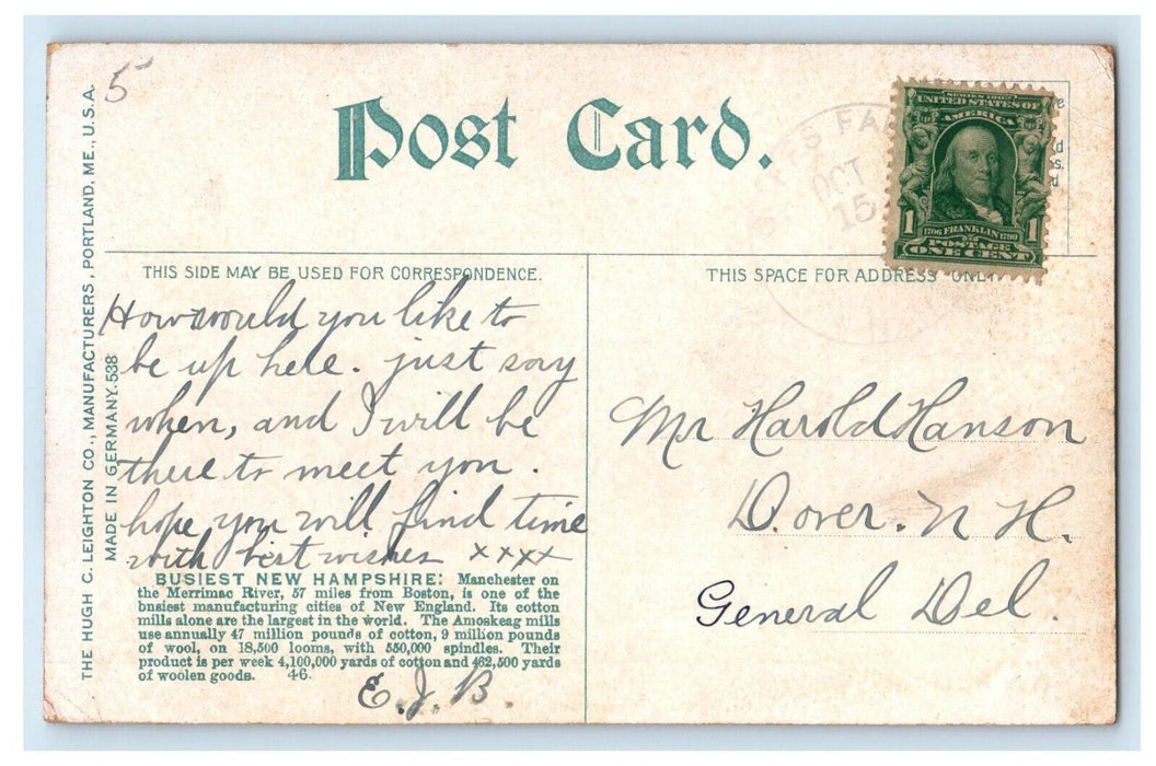 c1910's Manchester NH, Railroad Train Station Depot Horse And Buggy Postcard