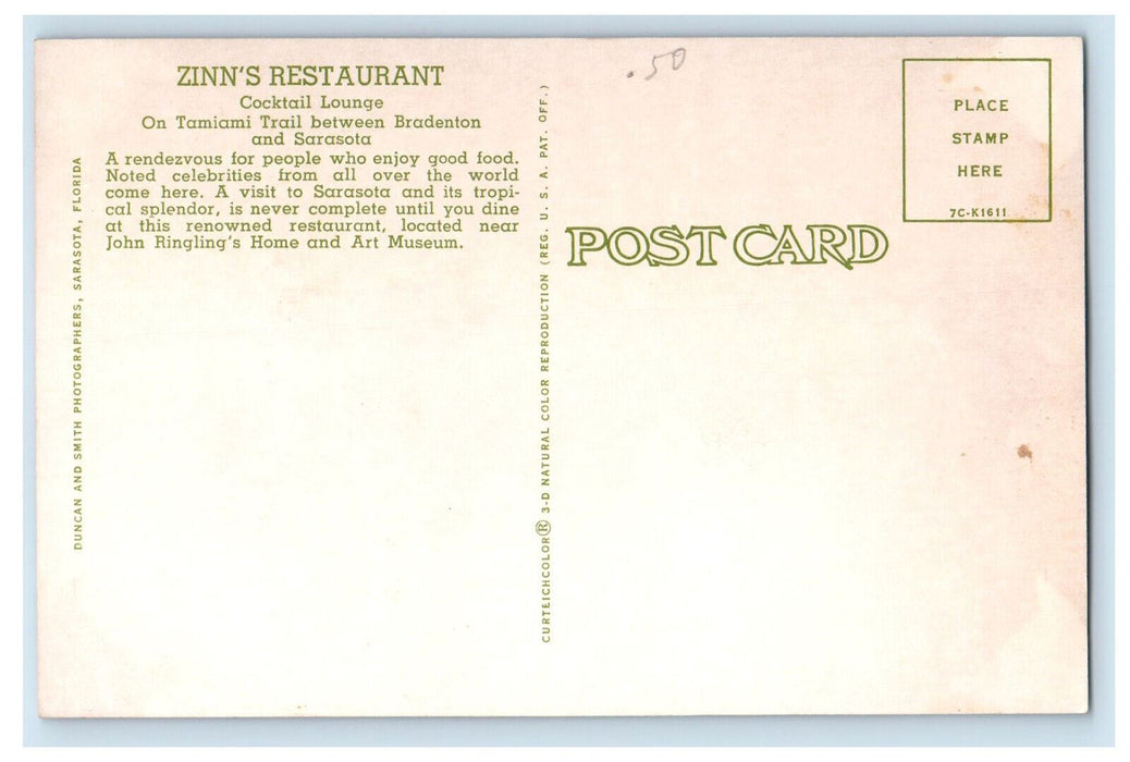 c1960's Multiview of Zinn Restaurant, Cocktail Lounge, Florida FL Postcard