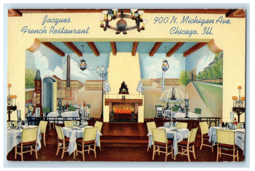c1930's Chimney, Dining, Jacques French Restaurant Chicago Illinois IL Postcard