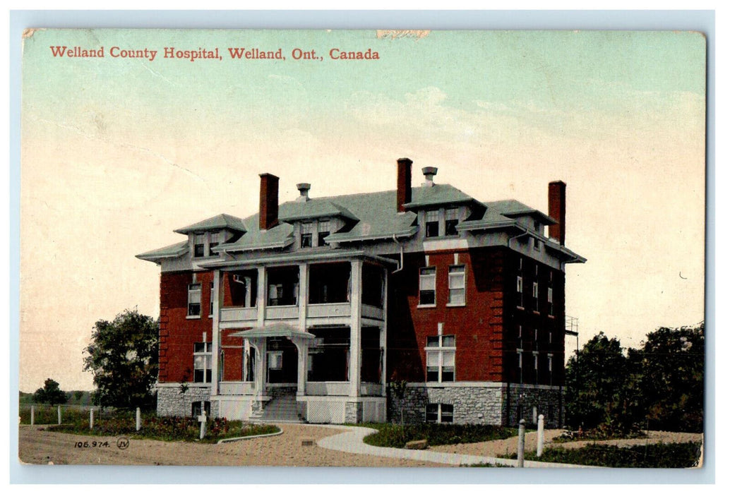 c1910 Welland County Hospital Welland Ontario Canada Antique Postcard