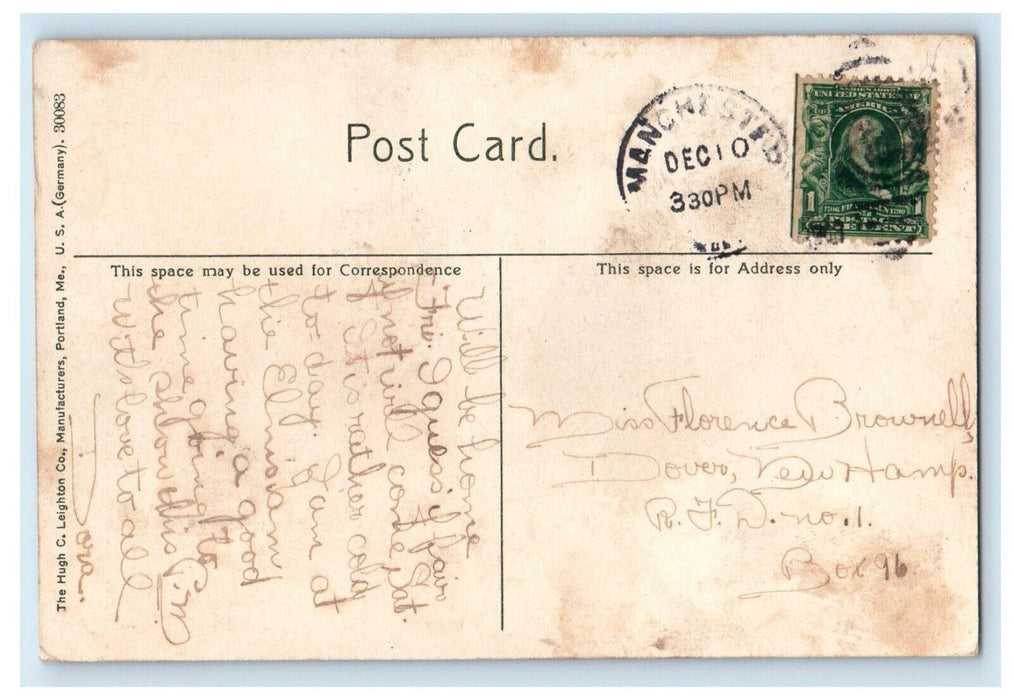 1910 Lake Massabesic Trees Steamer Tom New Hampshire NH Vintage Antique Postcard