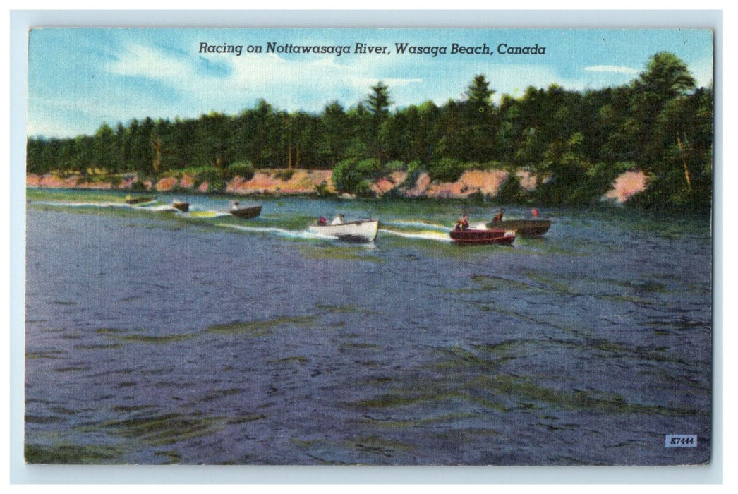 1957 Boat Racing on Nottawasaga River, Wasaga Beach Canada Vintage Postcard