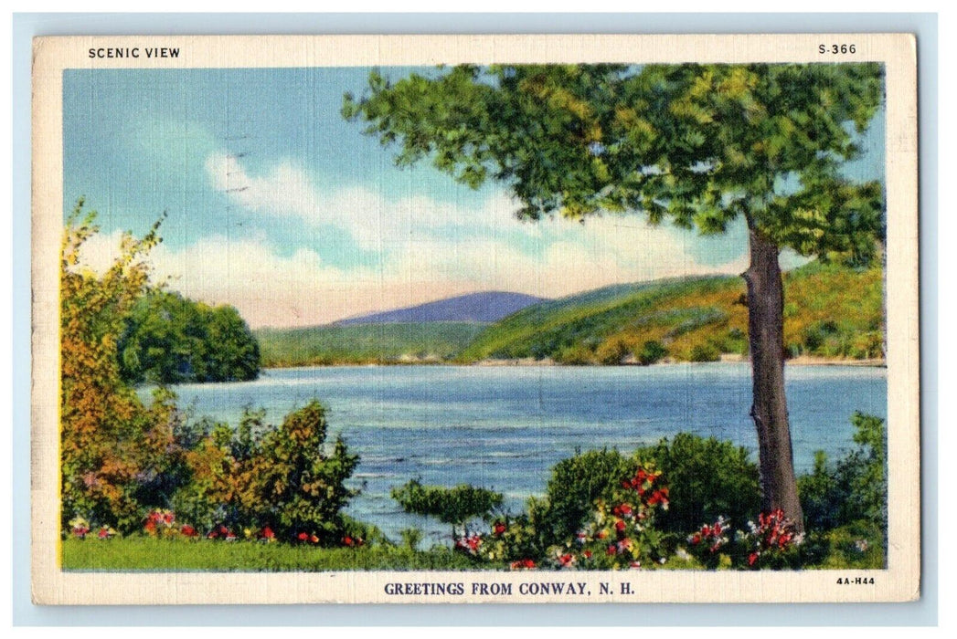 1937 Greetings From Conway New Hampshire NH, Lake View Posted Vintage Postcard