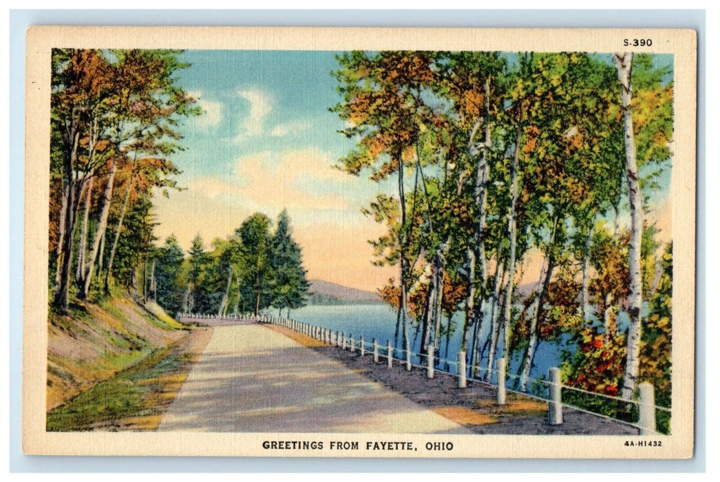 c1930's Greetings From Fayette Ohio OH, Road And Sea View Vintage Postcard