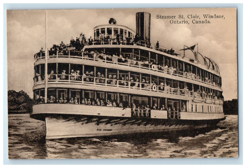 c1910 Passenger Scene at Steamer St. Clair Windsor Ontario Canada Postcard