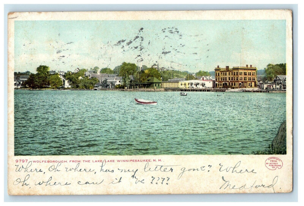 1908 Wolfeborough From The Lake Boat Scene Lake Winnipesaukee NH Posted Postcard