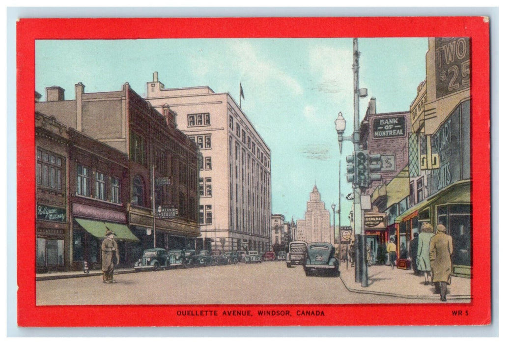 1952 Ouellette Avenue, Bank, College, Red Border Windsor Ontario Canada Postcard