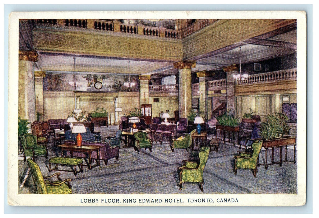 c1920's Lobby Floor, King Edward Hotel Toronto Ontario Canada Unposted Postcard