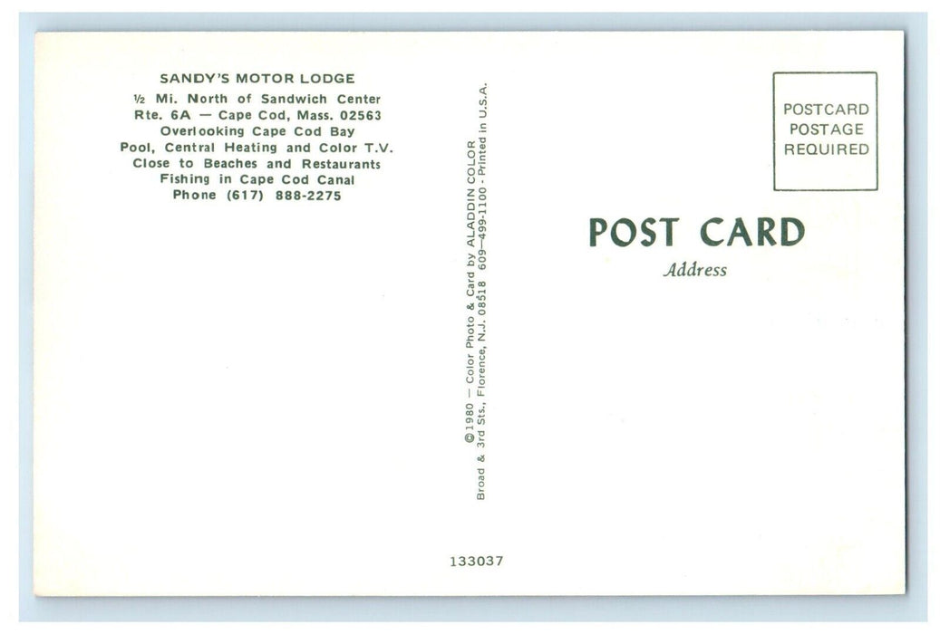 1960 Sandys Motor Lodge North Sandwich Center Cape COD Massachusetts Postcard