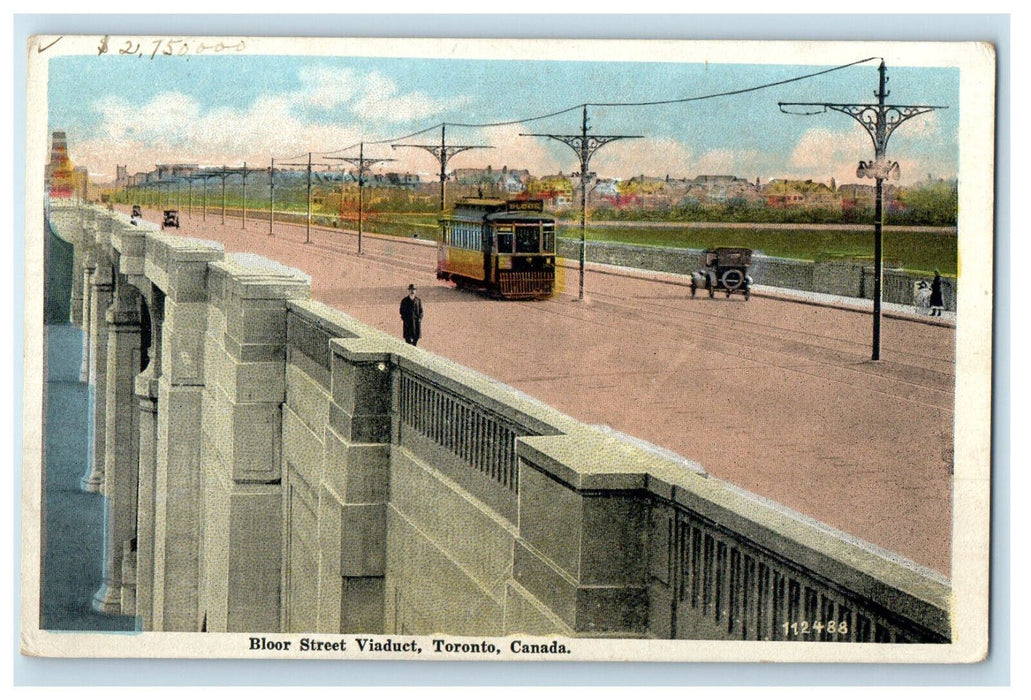 c1920's Trolley Car, Bloor Street Viaduct Toronto Ontario Canada Postcard