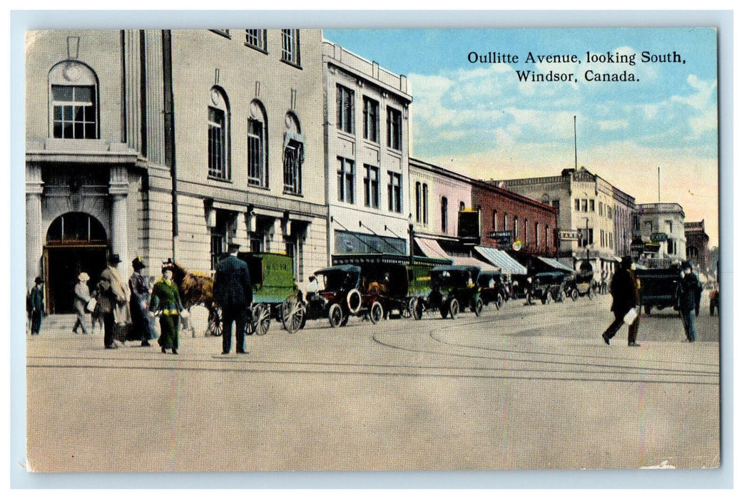 c1910 Horse Car, Diamond, Candy Shop, Oullitte Avenue, Windsor Canada Postcard