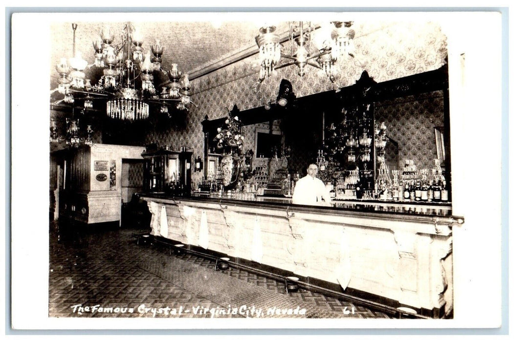 c1940's The Famous Crystal Bar Interior Virginia City NV RPPC Photo Postcard