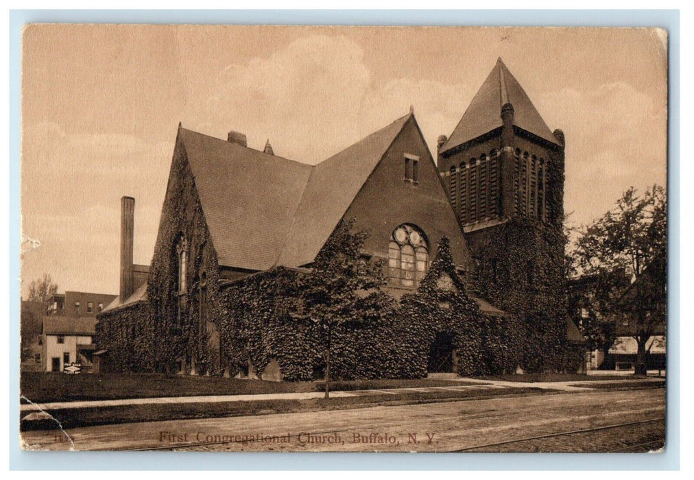 1908 First Congregational Church Street View Buffalo New York NY Posted Postcard