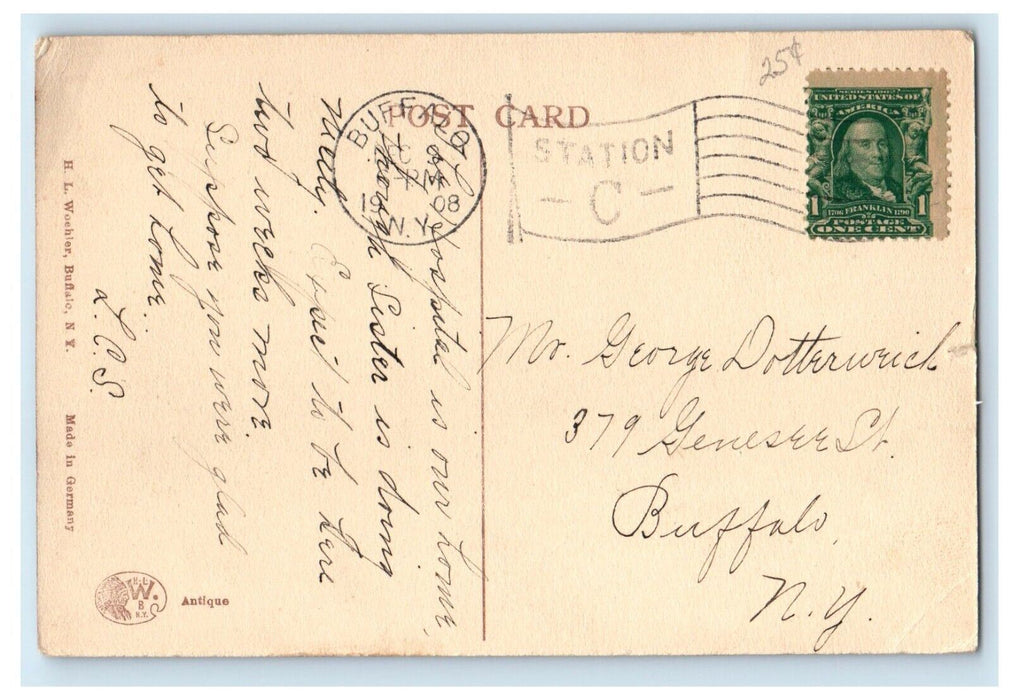 1908 First Congregational Church Street View Buffalo New York NY Posted Postcard