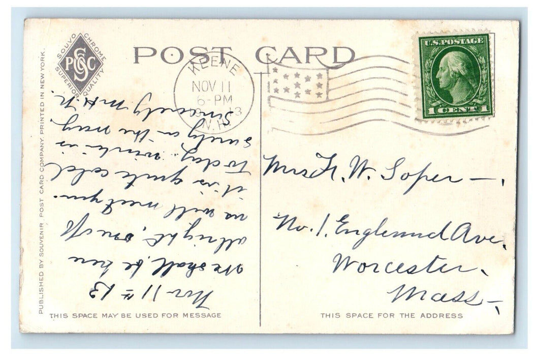 1913 Five Mile Drive Road Fence Keene New Hampshire NH Vintage Antique Postcard