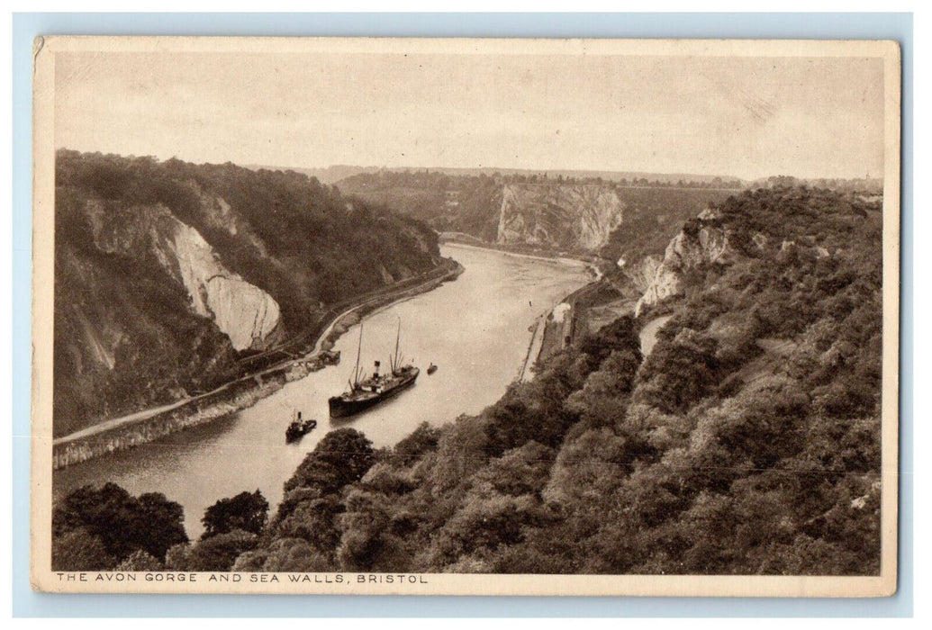 c1950's Ship, Boat, The Avon Gorge and Sea Walls, Bristol England Postcard