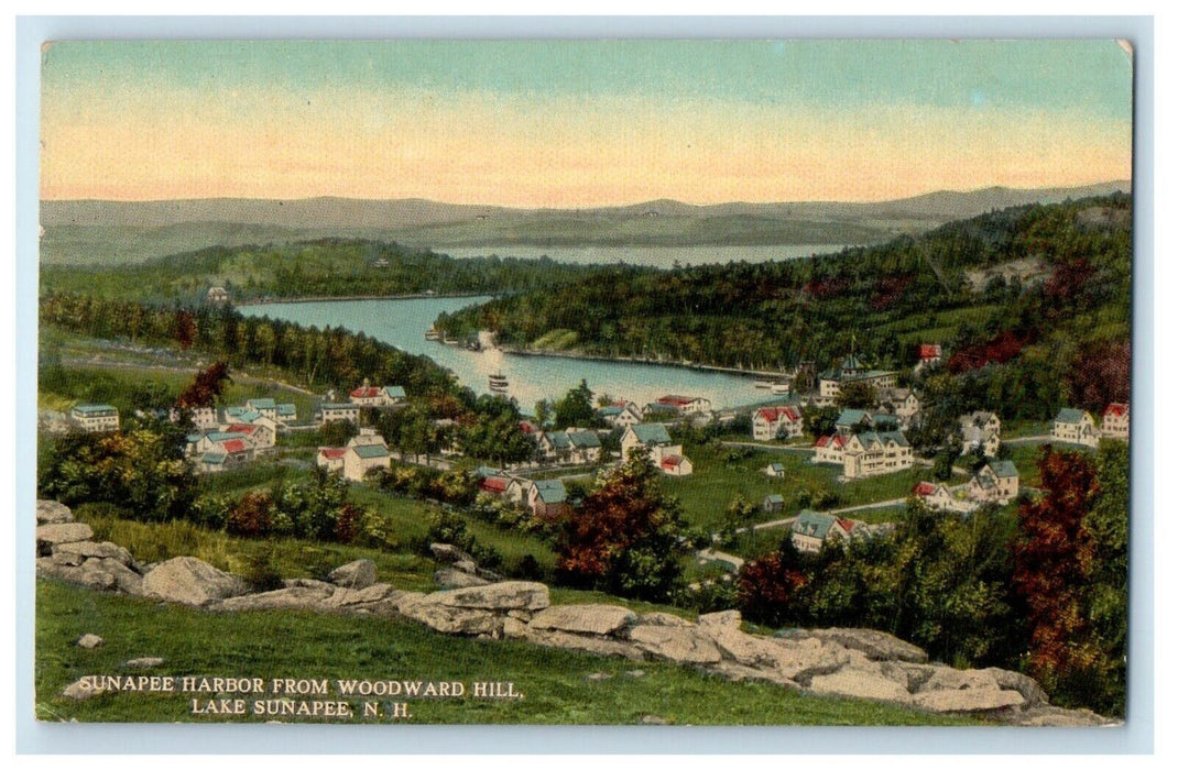 c1930's Sunapee Harbor From Woodward Hill Lake Sunapee New Hampshire NH Postcard