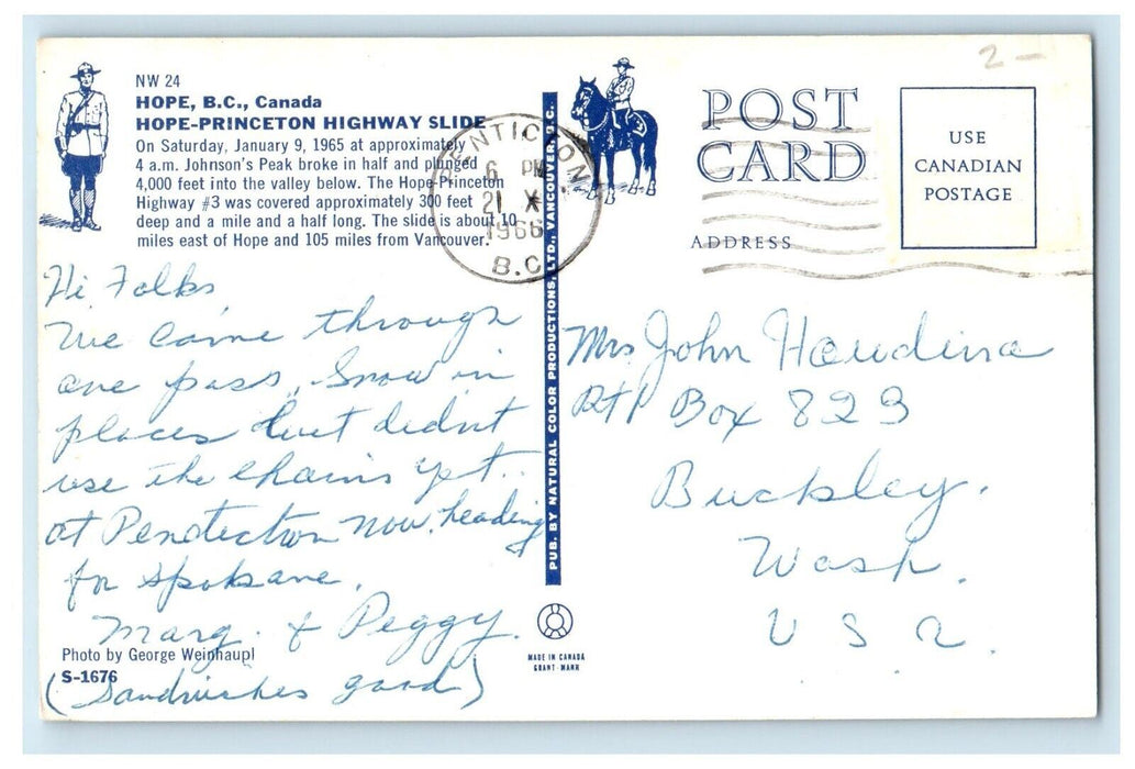 1966 Hope Princeton Highway Slide Princeton British Of Columbia Canada Postcard