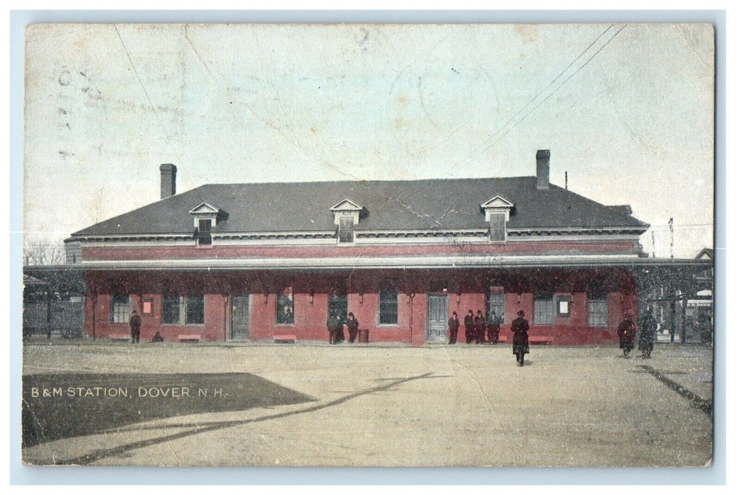 1908 B&M Station Dover People New Hampshire NH Vintage Antique Posted Poscard