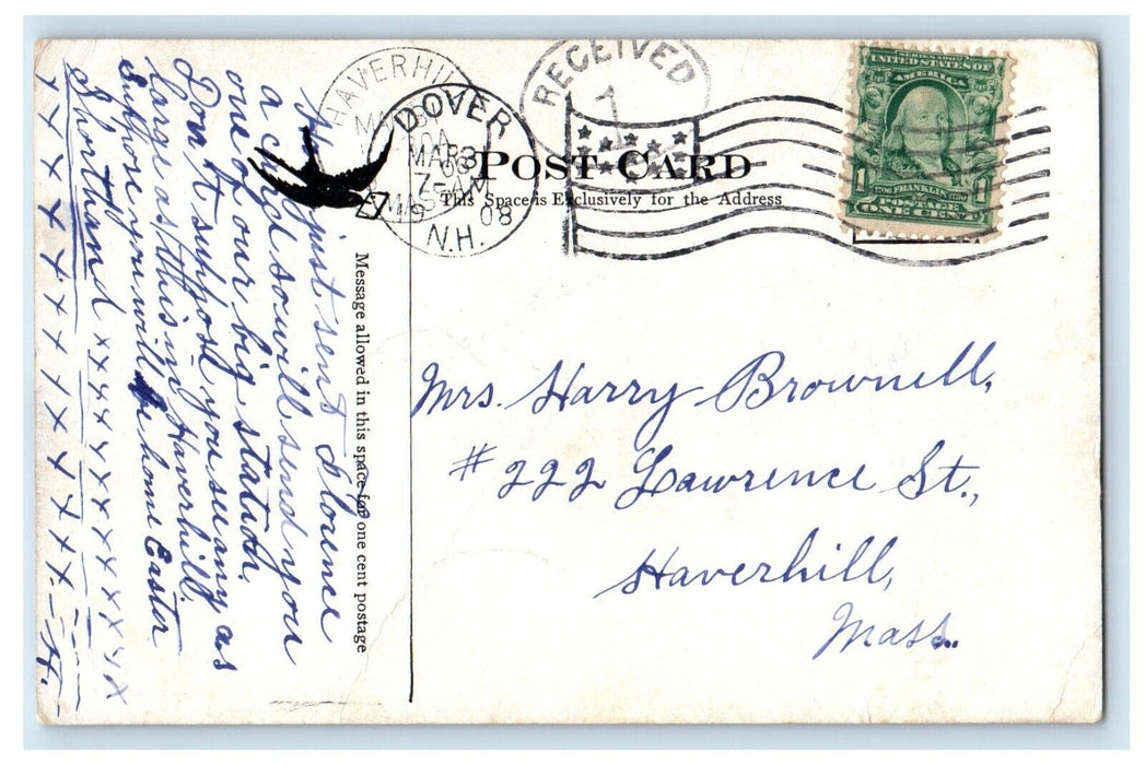 1908 B&M Station Dover People New Hampshire NH Vintage Antique Posted Poscard