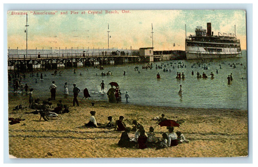 1915 Steamer "Americana" and Pier at Crystal Beach Ontario Canada Postcard