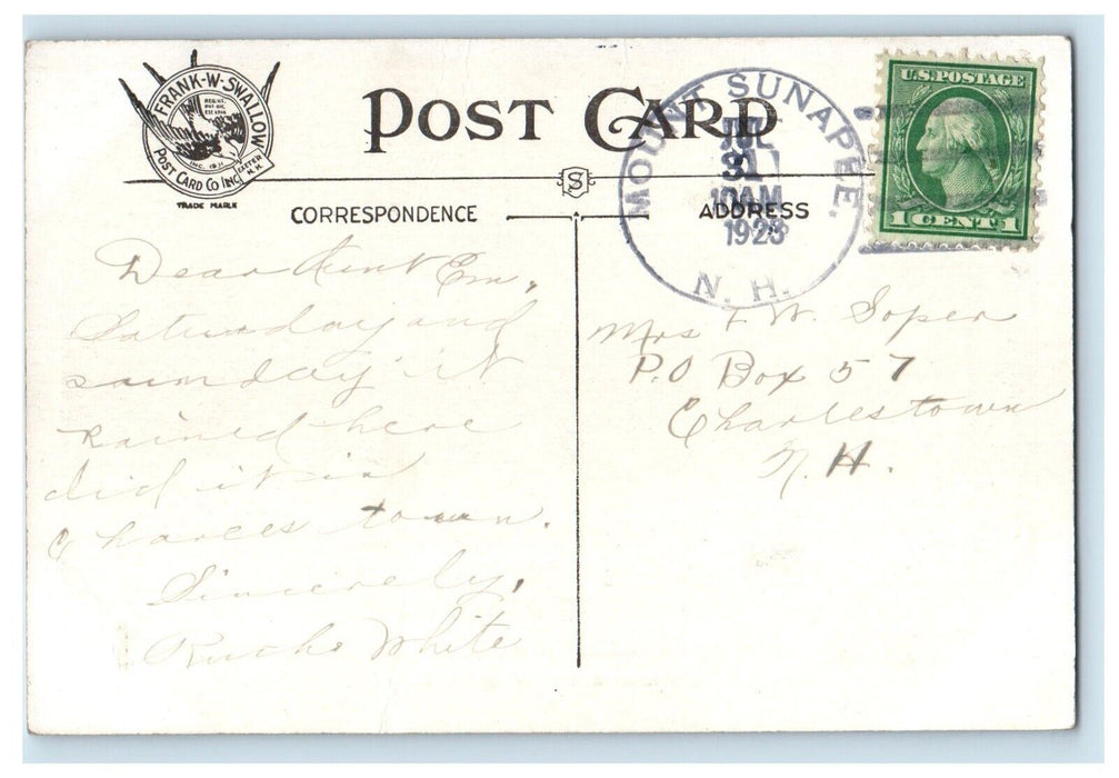 1923 Burkehaven Lake Sunapee New Hampshire NH Posted Frank W Swallow Postcard