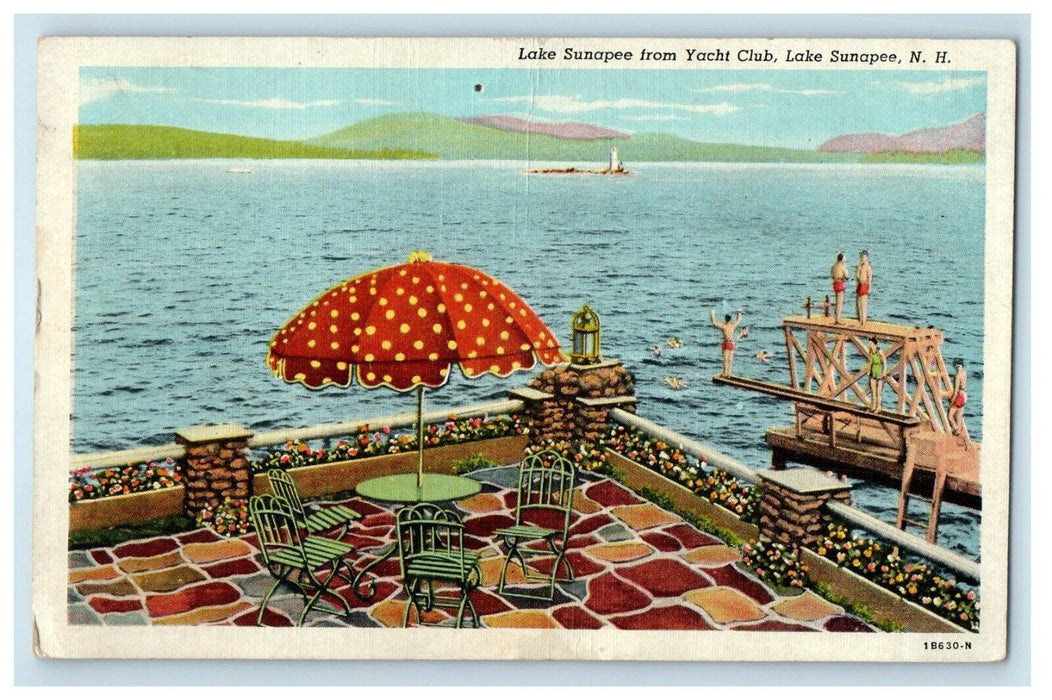 c1930's Lake Sunapee From Yacht Club Lake Sunapee New Hampshire NH Postcard