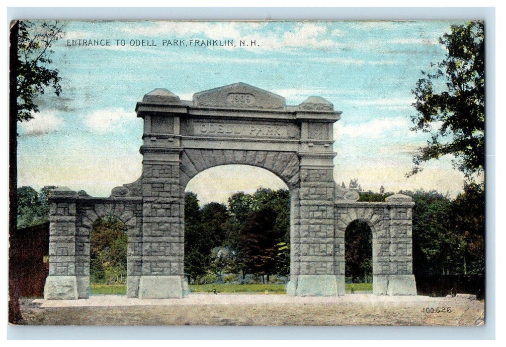 1917 Entrance Odell Park Franklin New Hampshire Vintage Antique Posted Postcard