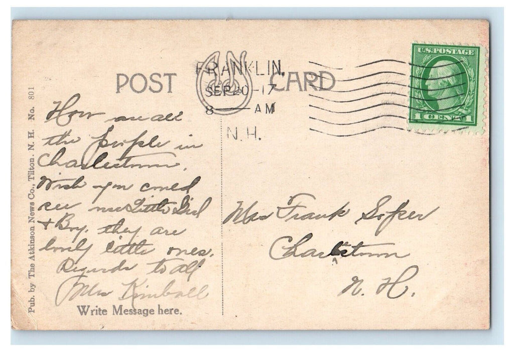 1917 Entrance Odell Park Franklin New Hampshire Vintage Antique Posted Postcard
