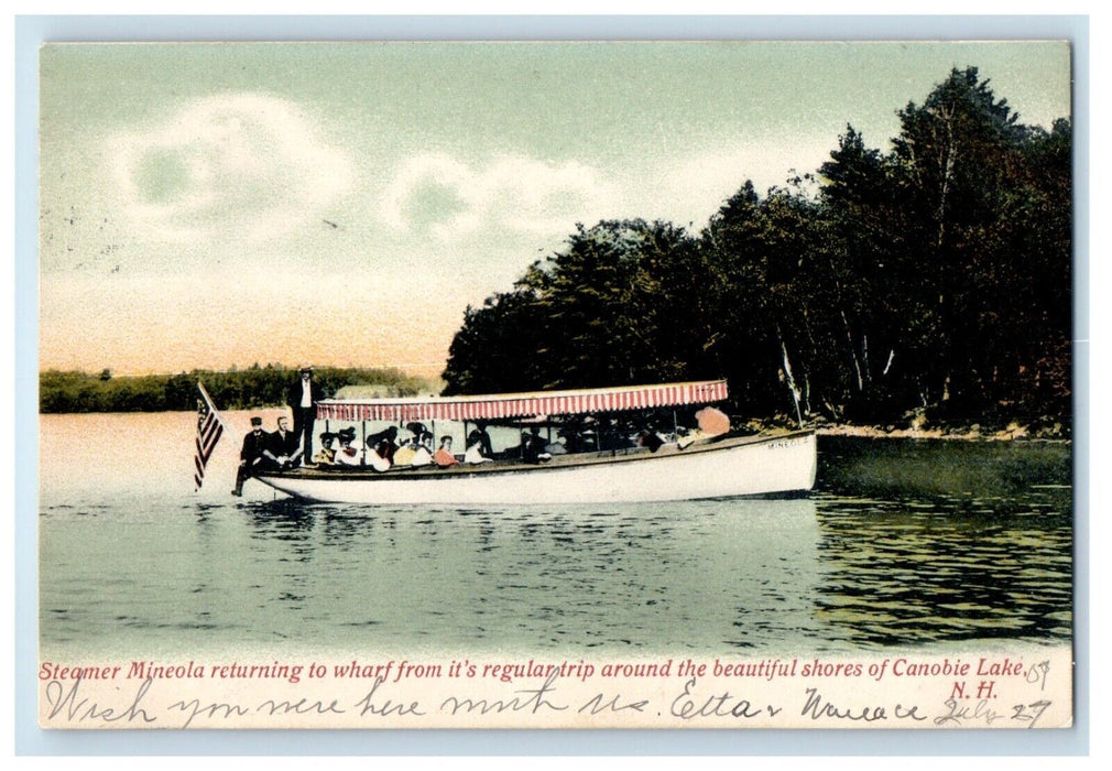 1906 Steamer Mineola Wharf Regular Shores Canobie Lake New Hampshire NH Postcard