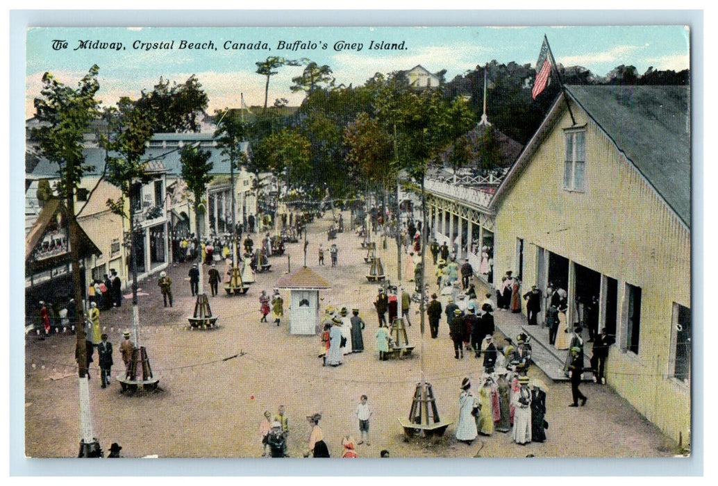 c1910 Buffalo's Coney Island, The Midway Crystal Beach Canada Postcard