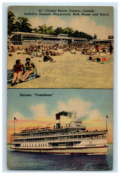 c1940's Bath House and Beach, Steamer Canadiana Crystal Beach Canada Postcard