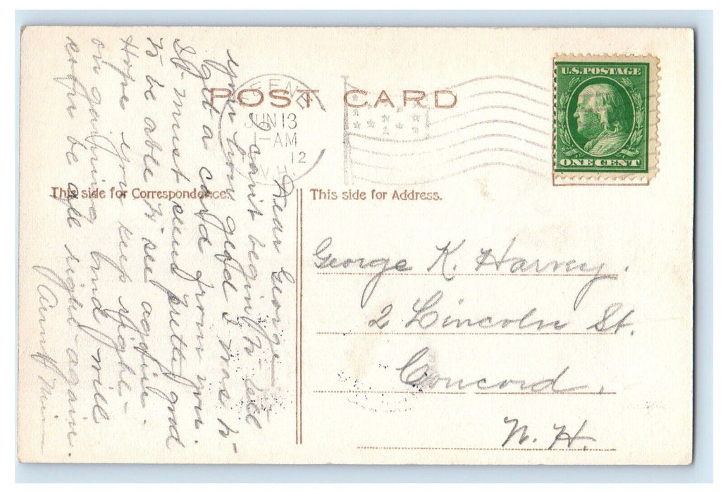 1912 View Of Lake & Bridge Keene New Hampshire NH Posted Antique Postcard