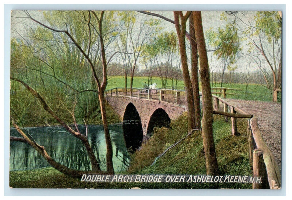 c1910's Double Arch Bridge Over Ashuelot Keene New Hampshire NH Antique Postcard