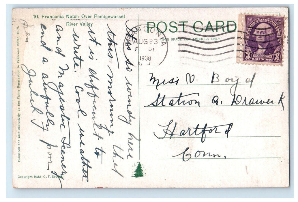 1938 Franconia Notch Over Pemigewasset River Valley New Hampshire NH Postcard